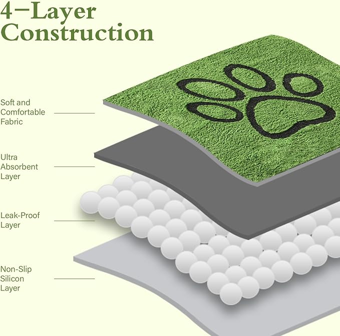 Qeils Reusable Dog Pee Pads, 2 Pack Super Absorbent & Leakproof Washable Puppy Pads with Soft Green Top Layer, for Potty Training, Crates, Couch, Car Seats & Pet Beds, 31"x 36"