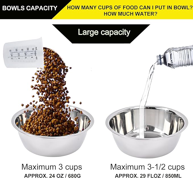 Elevated Dog Bowls,Cats and Dogs Raised Food Feeding Dishes with 2 Stainless Steel Bowls,3 Height Adjustable,Protects Spine,Prevent Vomiting,Anti-Mold Bamboo Stand Feeder Station