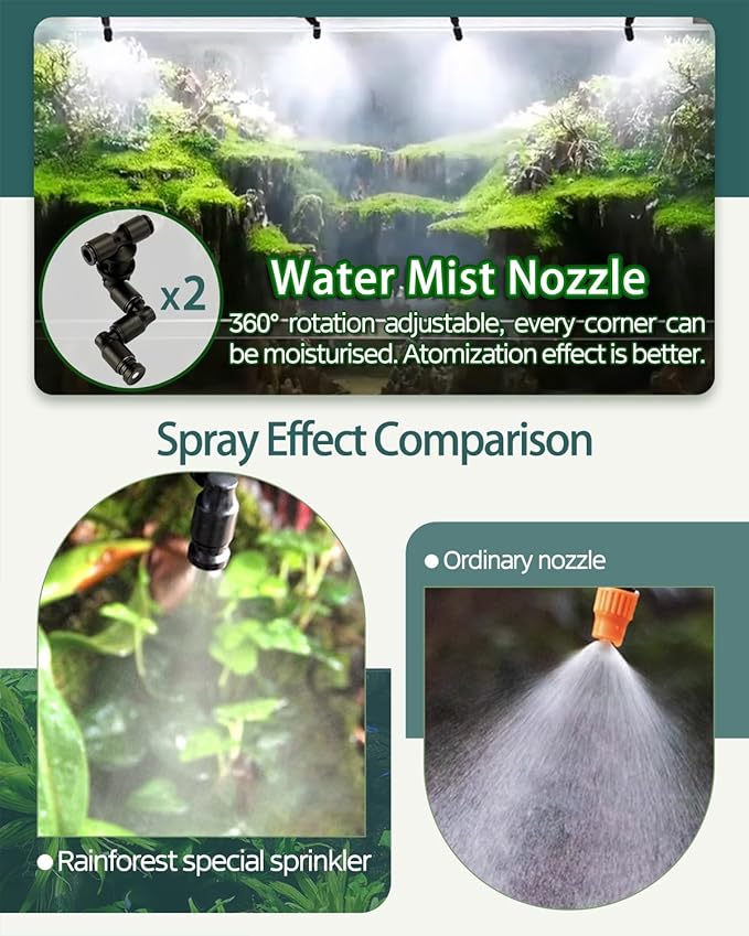 Automatic Reptile Mister System, Misting System with Timer, Reptile Humidifiers Quiet Pump Expandable to 10 Fine Mist Nozzles, Terrarium Mister with Programmable Timer Accurate to The Second