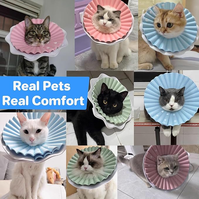 Soft Cat Cone Collar for Cats– Adjustable Lightweight Recovery E-Collar to Stop Licking, Scratching & Biting After Surgery, Comfortable Wound Healing Cone Alternative (Blue, L)