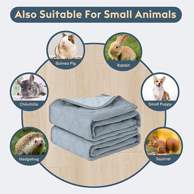 Washable Guinea Pig Cage Liner - 2 Pack Reusable Washable Pee Pads，Waterproof Guinea Pig Bedding for Small Animal - Rabbit Bunny Hamster Puppy (Light Grey, 24" X 47" - 2 Pack)
