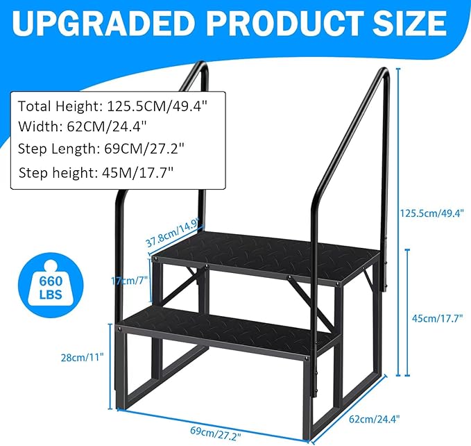 RV Step Stool, 2 Step Ladder, Hot Tub Steps with 2 Handrails, Heavy Duty Ladder Shelf Bookcase, 5th Wheel RV Mobile Home Stairs for Camper/Porch/SPA Pool/Pet Stairs(1 Pack)