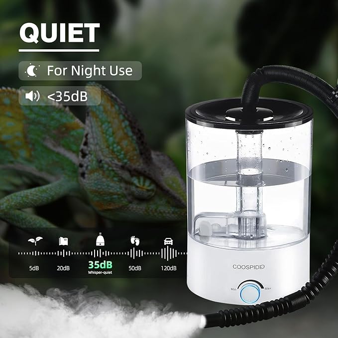 Coospider 4.2L Top Fill Reptile Humidifier, Fogger Mister for Reptiles Tank, Terrariums Humidifiers with Extended Hose/Tube, Automatic Reptile Misting System for Reptiles Amphibians Herps Vivarium