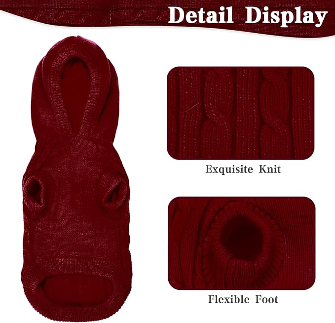 PUPTECK Winter Dog Cat Sweater Coat - Soft Cold Weather Clothes Knitwear for Kitties & Small Dogs Indoor Outdoor Walking Warm, Knitted Classic for Doggies Kitties Girls Boys, Dark Red M