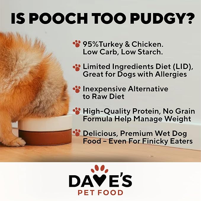 Dave's Pet Food Limited Ingredient Dog Food (95% Turkey & Chicken), Made in USA Grain Free Wet Canned Meals, Large & Small Breeds, 12.5 oz Cans (12 Pack)