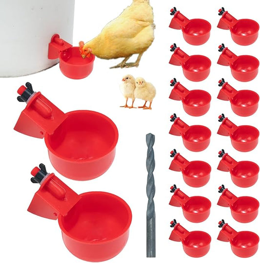 Pack of 16 Automatic Chicken Drinkers with Drill,Chicken Water Dispenser,Water Drinker,Poultry Drinker Set for Chickens, Ducks, Geese, Turkey, Pigeon TXZWJZ
