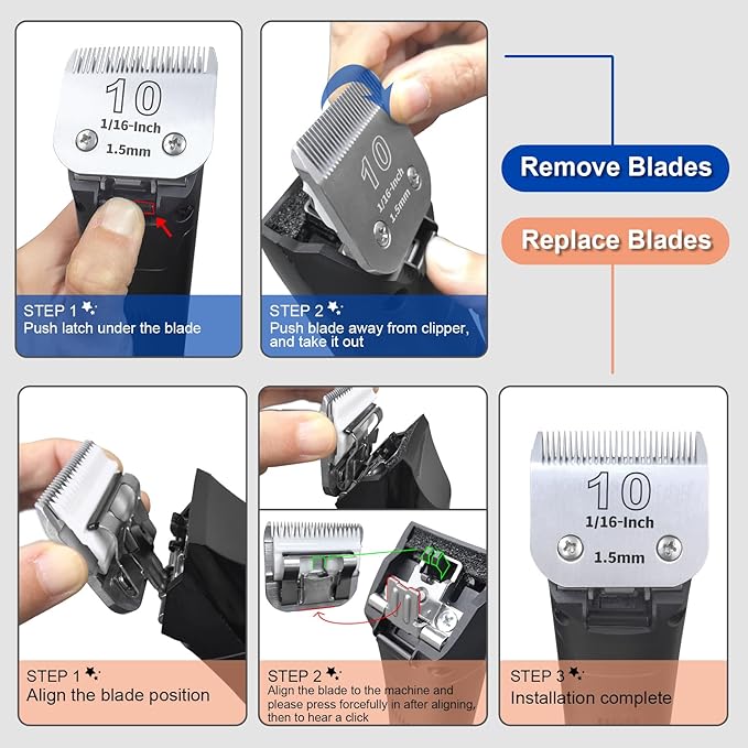 15# Pet Dog Grooming Detachable Ceramic Blades,Compatible with Andis,Oster A5,Wahl KM10 Clippers,Cut Length 8/32"(1.2mm),2 PCS
