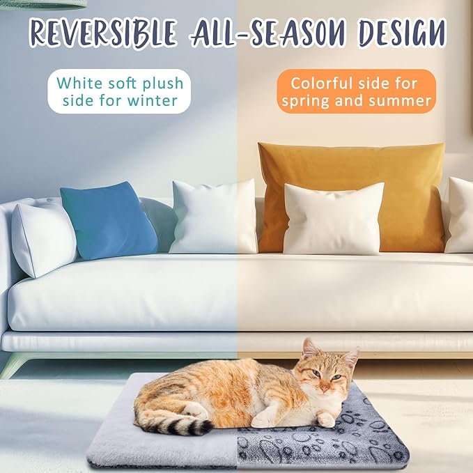 VitalCozy 2 Pack Self Warming Cat Mat Self Heating Pad Bed Reversible Machine Washable Reflects Body Heat Warm Thermal Pet Pad Crate Blanket for Feral and Indoor Cat (Grey,22'' X 18'',Dog Paw)