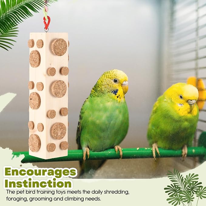 Skyygemm 2 Pcs Bird Parrot Chew Toys Wooden Foraging Hanging for Birds Parrots Cork Stopper Toys Cage Woodpecker Feeding Toy for Macaws, Small Parakeets Conure Budgies Finches Cockatiel