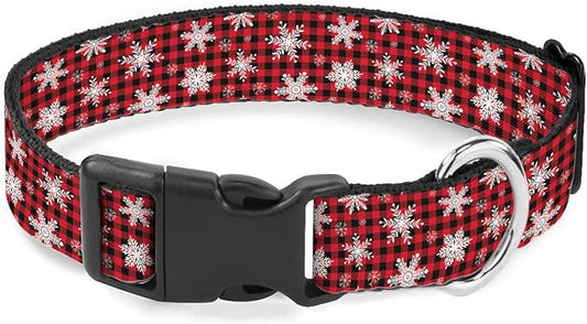 Winter Snowflake Christmas Red Black Plaid Gingham Dog Collar Cat Big Neck Collars Soft for Small Extra Large Heavy Duty Pet Dogs