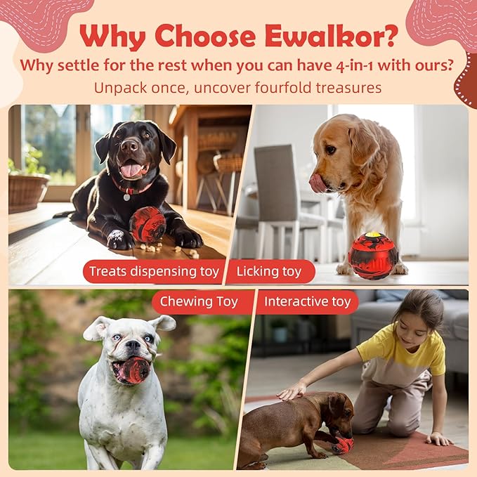 Dog Toys for Boredom - Frozen Treats, Refillable Freezable Dogs Food, Reduces Anxiety Chew Toy, Easy to Clean, Treats Dispensing, 4-in-1 Enrichment