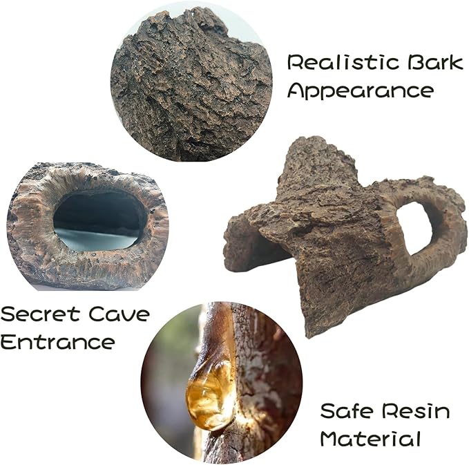 Tfwadmx Leopard Gecko Hide, 7" Reptile Hideout, Resin Simulated Hollow Log for Aquarium, Betta Fish Hideout, Reptile Tank Accessories for Corn Snakes, Young Lizards, Hermit Crabs, Frogs