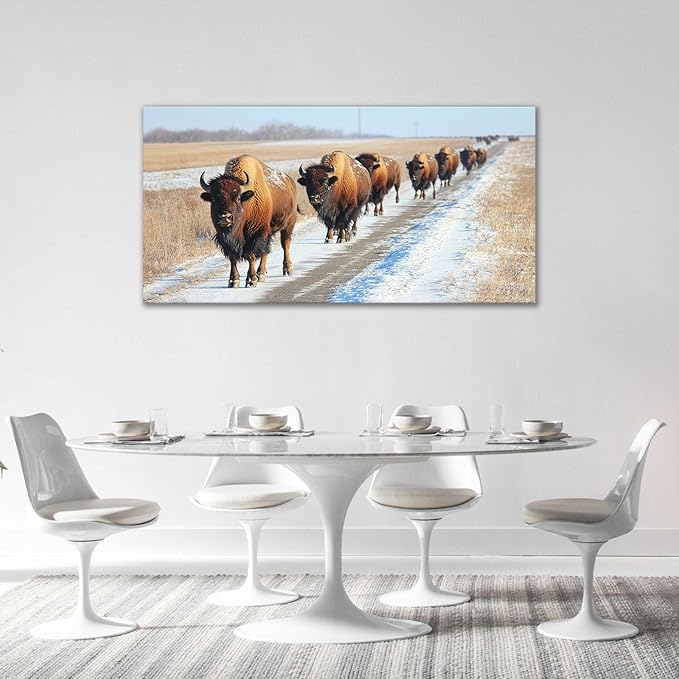 Quorin American Bison Large Wall Art Rural Country Landscape Pictures Wild Animal Wall Decor Nature Canvas Print Painting Artwork for Bathroom Living Room Bedroom 30"x60"