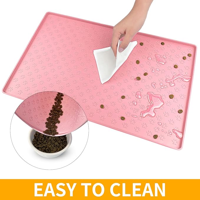 Ptlom Pet Placemat for Dog and Cat, Mat for Prevent Food and Water Overflow, Suitable for Small, Medium and Big Pet 18" 12", Pink