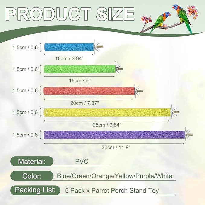 Parrot Perch, Wooden Parrot Perch Stand Toy, Paw Grinding Stick, Bird Cage Accessories, 5 Sizes (5 Colors, 5 Pcs) Birds Toys Intended for Cage/Parakeets/Conure