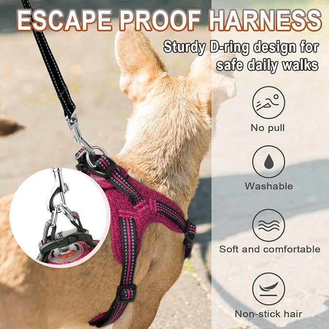 Dog Harness Step in Dog Vest Harness, Reflective Adjustable Puppy No Pull Harness Breathable Soft for Small and Medium Dogs Cats, Pink/Black, S