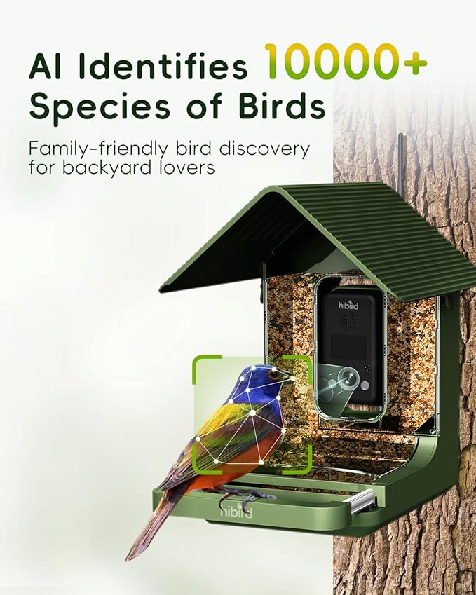 Hibird 4K HD Smart Bird Feeder with Camera, 2.4G/5G Dual WiFi Wireless Outdoor, Auto Higher Resolution Bird Video Capture, AI Identify 10000+ Species, 1080P Live Function for Everyone