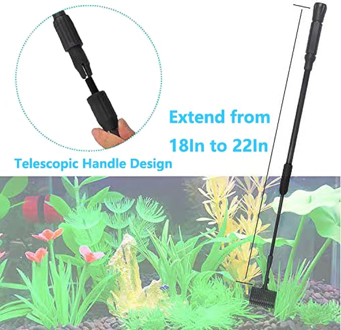 Carefree Fish 7IN1 Aquarium Cleaning Tools Long Handle Adjustable Length 18~24Inch Fish Tank Cleaner Kit Alage Scraper Scrubber Brushes Set Plant Scissor Long Tweezer