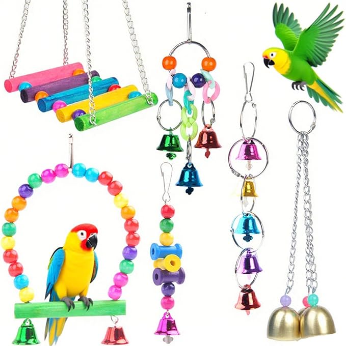Bird Swing Standing Chewing Training Hanging Toy Hammock Climbing Ladder Drawbridge Birdie Perches Platform for Conure,Cockatiel,Mynah,Love Birds,Finches,Budgerigar,Pigeon