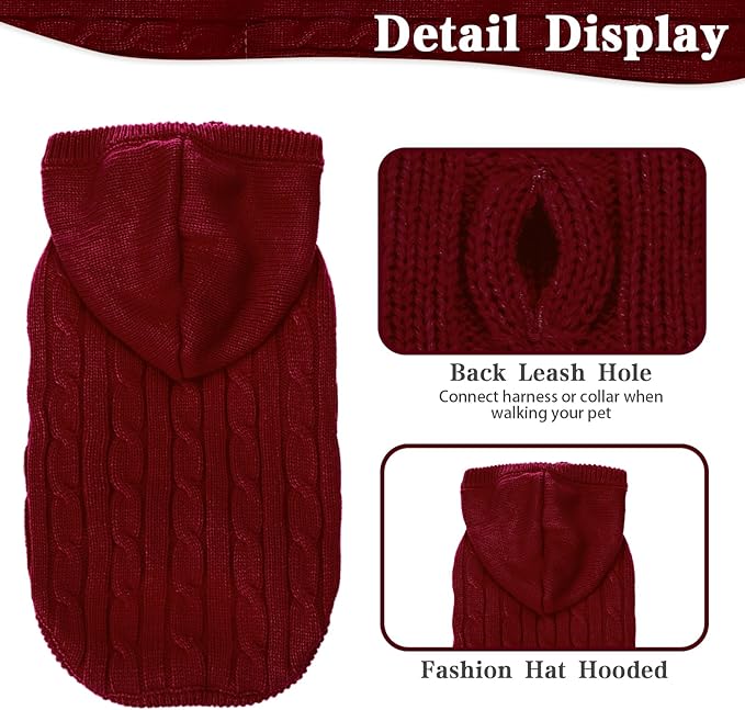 PUPTECK Winter Dog Cat Sweater Coat - Soft Cold Weather Clothes Knitwear for Kitties & Small Dogs Indoor Outdoor Walking Warm, Knitted Classic for Doggies Kitties Girls Boys, Dark Red L