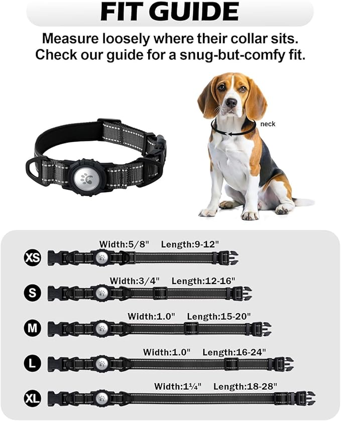 TagME Airtag Dog Collar,Waterproof Reflective Pet Collar with Airtag Holder,Soft Padded and Double D-Rings for Puppy,Black