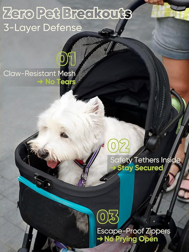 Dog Stroller, Cat Strollers, 5-in-1 Pet Stroller with Detachable Waterproof Carrier for Small/Medium Dogs Cats up to 55lbs, All-in-One Fold Without Detaching Carrier for Dogs Cats 10 lbs to 55 lbs