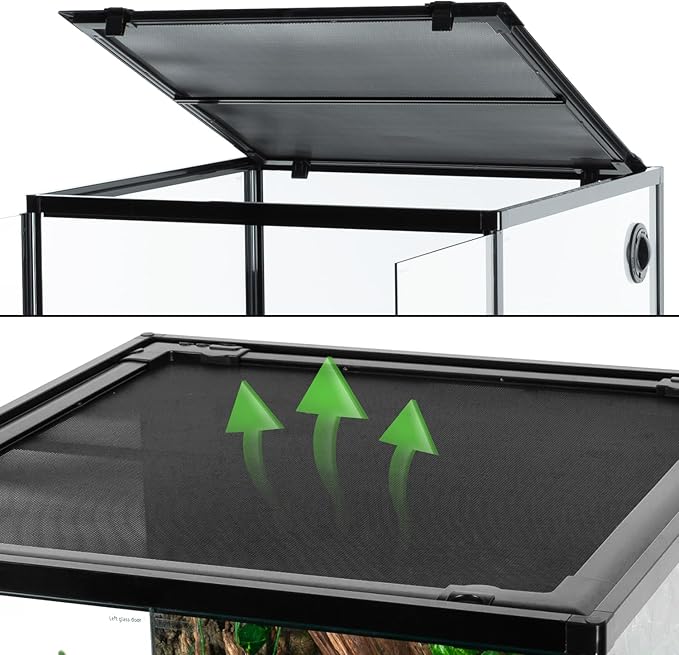 REPTIZOO 60 Gallon Glass Reptile Tank, 24" x 24" x 24" Large Reptile Terrarium Front Opening Terrarium with Double Hinge Door and Top Screen Ventilation, Easy Assembly Enclosure Tank