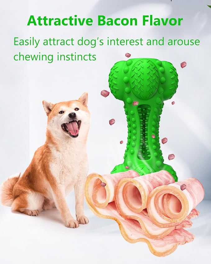 SCHITEC Squeaky Dog Chew Toy for Aggressive Chewers Large Breed, Tough Interactive Teething Rubber Bone for Big Medium Dogs