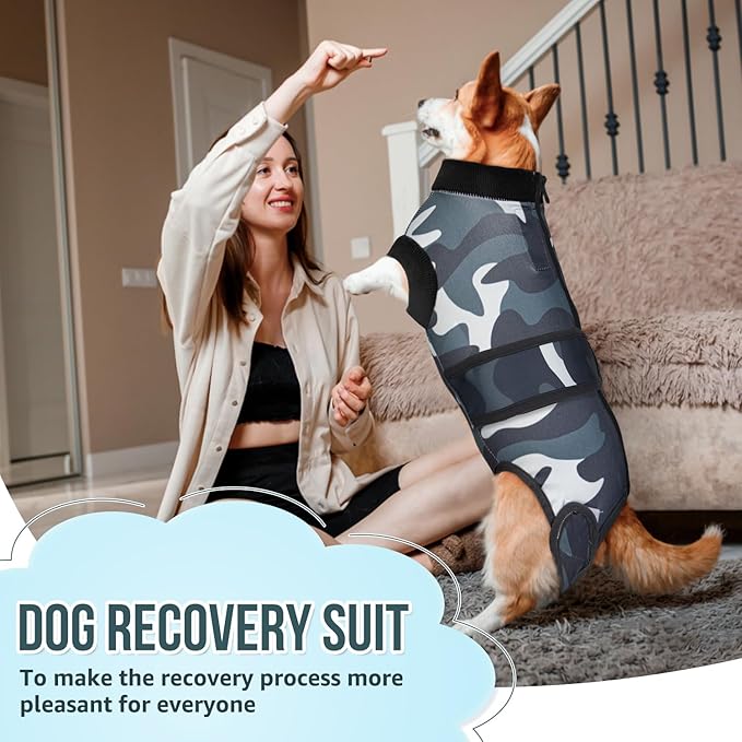 Lukovee Recovery Suit for Dogs, Zipper On Recovery Suit for Female Male Dog, Onesie Abdominal Wounds Cone E-Collar Alternative Prevent Licking Spay Recovery Suit (Camouflage, XL)