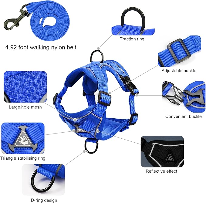 Escape Proof Kitten Harness and Leash Set - Adjustable Soft Mesh Vest for Small Cats, Reflective Breathable Walking Harness with 4 Buckles