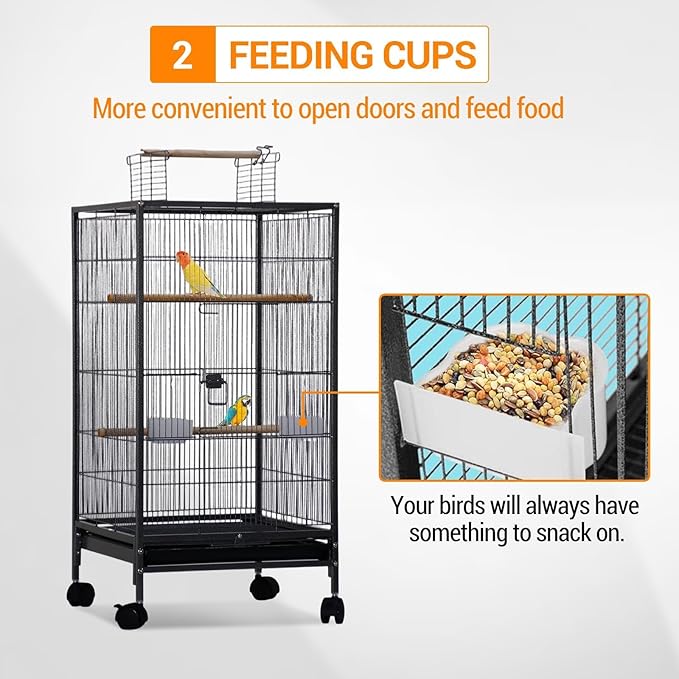 GarveeHome Small Bird Cage with Wheels, 40 Inch Parakeet Cage with Top Stand, Portable Bird Carrier for Parakeets, Canaries, Lovebirds, Small Quaker, Cockatiels, Budgie, Green Cheek