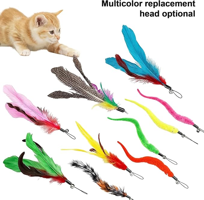 Walfront Cat Toys for Indoor Cats, 12PCS Kitten Toy Set with 2 Retractable Wands & Interactive Feather Teasers, Fun Chase and Exercise Toys to Keep Cats Active and Healthy