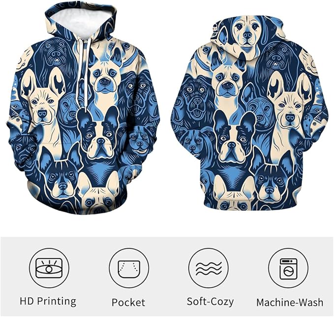 Unisex Adults 3D Dog Cat Printed Hoodies for Men Women Pullover Novelty Sweatshirts with Pockets