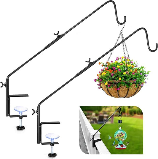 Heavy Duty Deck Hook, 31 Inch Deck Bird Feeder Hanger for Railing, Extended Metal Deck Hooks for Hanging Bird Feeders, Plants, Wind Chimes, Suet Baskets, Lanterns, 360° Swivel, Clamp Mounted, 2 Pack