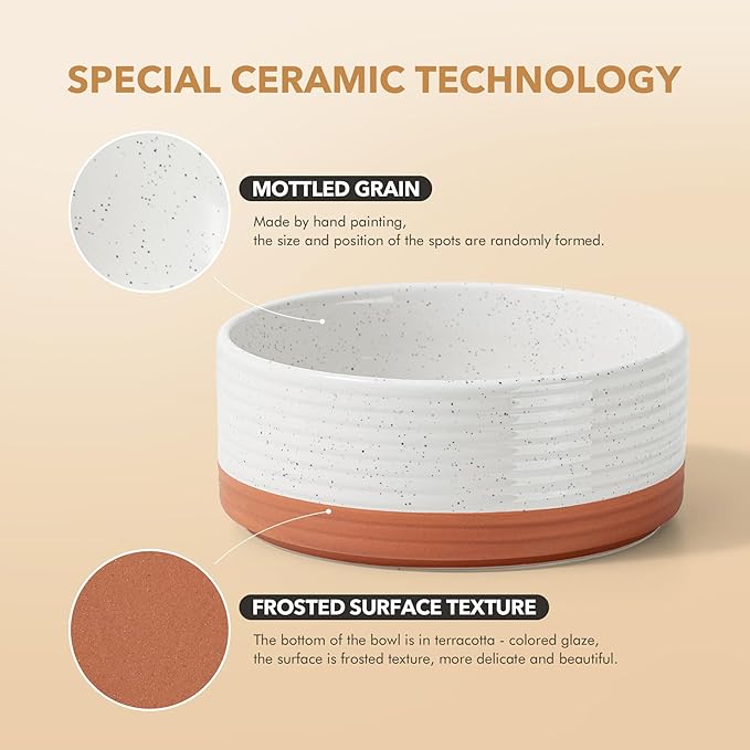 Ceramic 8.2inch Raised Double Dog Bowls Set with Acacia Wood Stand, Food & Water Bowls for Large Breed Dogs, Weighted Pet Dishes(60oz, Vanilla White)