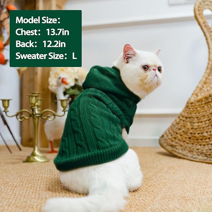 PUPTECK Winter Dog Cat Sweater Coat - Soft Cold Weather Clothes Knitwear for Kitties & Small Dogs Indoor Outdoor Walking Warm, Knitted Classic for Doggies Kitties Girls Boys, Green L
