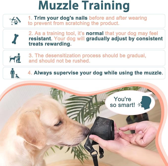 LUCKYPAW Dog Muzzle, Mesh Muzzle for Large Medium Small Dogs, Soft Mouth Guard for Biting Chewing, Breathable Mouth Guard with Adjustable Strap for Training(Brown, XS(Snout:6.5"-7.5"))