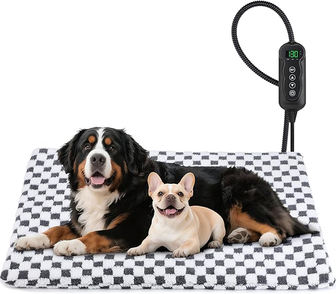 MIXJOY Heated Dog Bed, Waterproof Electric Dog Cat Heating Pad with Timer, Temperature Adjustable Heated Cat Bed for Winter, Auto Power-Off, Anti-bite Heating Pad for Dogs Cats-47''x28'', XLarge
