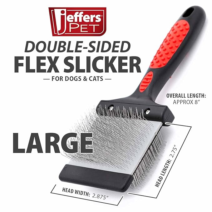 Jeffers Pet Double Sided Grooming Slicker Brush for Dogs, Cats, Puppies – Flexible Head with Stainless Steel Pins – Detangler Tool for Mats, Loose Fur, Shedding – Home or Professional Use - Large