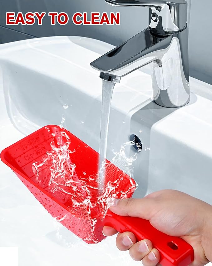 2 Cup Dog Food Scoop(2 Pack), Plastic Pet Food Scoop with Measuring Lines for Accurate Pet Food Portions,Dishwasher Safe (Black and Red)