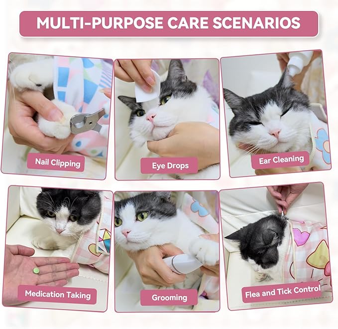Cat Grooming Wrap for Cutting Nails, 31.5" Anti-Escape Calming Cat Swaddle Wrap for Medicine, Nail Clipping, Teeth Brushing, Ear Cleaning, Self-Adherent Burrito Restraint, (CatLand, XL)