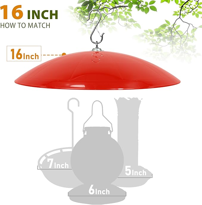 Bird Feeder Dome Guard,Squirrel Baffle for Hanging Feeder,16-Inch Squirrel Cover for Shepherd's Hook in The Outdoors (Red), 2 Pack