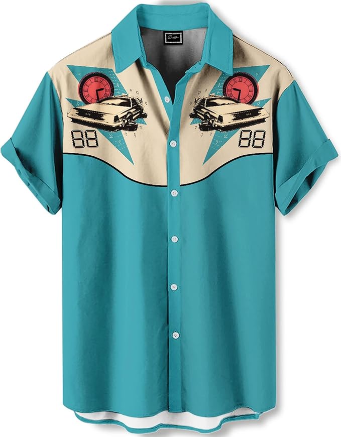 Men’s Hawaiian Shirt Western Cowboy Symmetrical Print Short Sleeve Button Down Casual Beach Holiday Summer Shirt