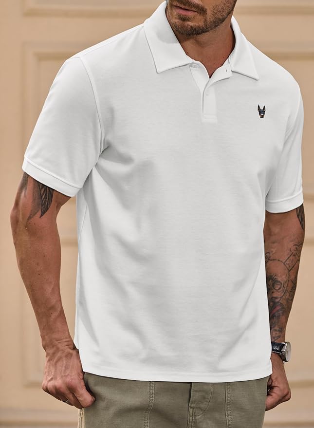 Men Embroidered Doberman Polo Casual Short Sleeve Plain Collar Shirt (S-XXL)