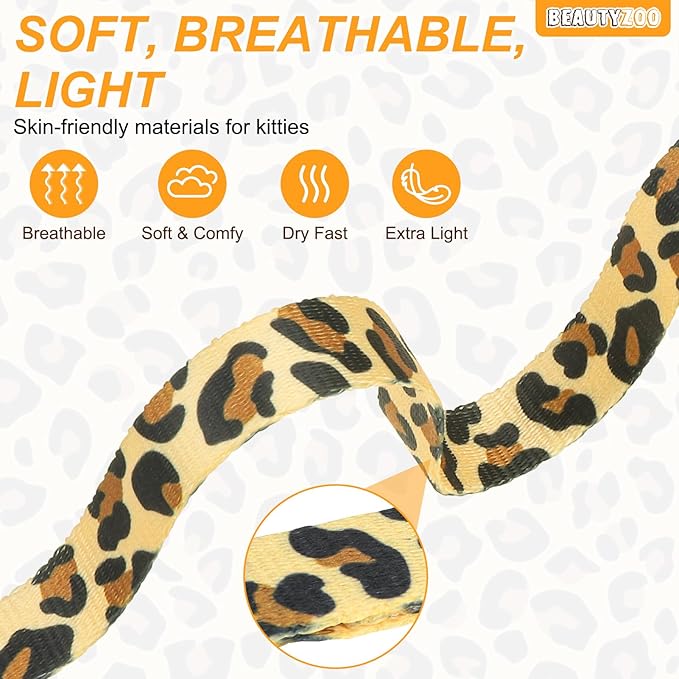 BEAUTYZOO Cat Harness and Leash Set Escape Proof for Walking, Kitten Soft Adjustable Vest Harnesses for Small Medium Large Cats, Easy Control Breathable Plaid Ribbon Nylon for Outdoor Indoor Use