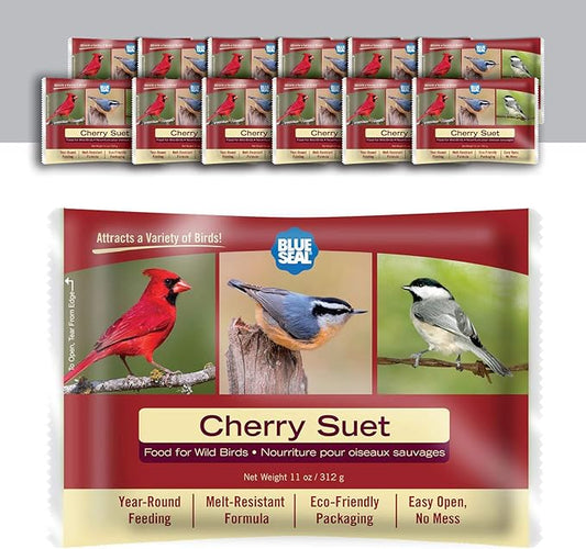 Blue Seal Cherry Suet Cakes for Wild Birds - No Mess Suet Feed, Food for Woodpeckers, Cardinals, Siskins, Sparrows & More - 11oz Suet Feeder, Bird Seed Cakes (Pack of 12)