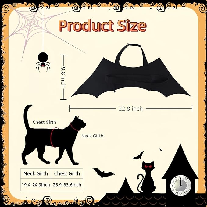 Glow in The Dark Bat Wings Pet Costume, Cat Bat Wings for Halloween Party Decoration, Light Up Pet Collar Leads Cosplay Bat Costume, Cute Puppy Cat Dog Dress Up Accessories ﻿