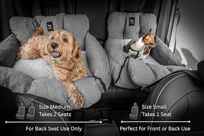 JACKO & CO - Premium Dog Car Seat v2 Booster Seat for Small & Medium Pets Under 40lbs - Machine Washable w Removable Covers, Water Resistant w Clip-On Leash for Back Seat Use (Black/Medium (20-40lbs)