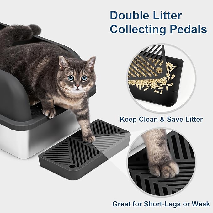 Stainless Steel Cat Litter Box with Enclosed Lid Extra Large Litter Box for Big Cats XL Metal Litter Tray Pan with High Sides Wall Enclosure, Easy Cleaning, Anti-Leakage, Non-Sticky (Charcoal Gray)