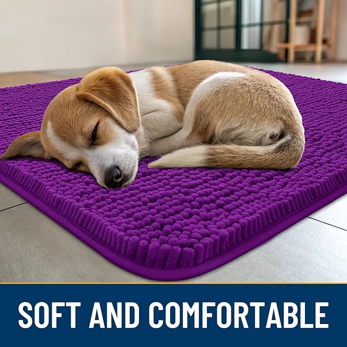 Smiry Dog Door Mat for Muddy Paws 30x20, Absorbs Moisture and Dirt Doormat, Non-Slip Washable Quick Dry Chenille Front Door Mat Indoor Entrance, Entryway Carpet for Inside Floor, Purple